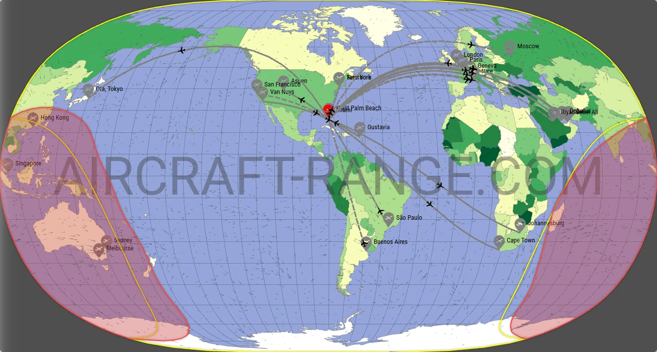 Gulfstream G700 broker route map from Miami-Opa Locka Executive Airport (KOPF)