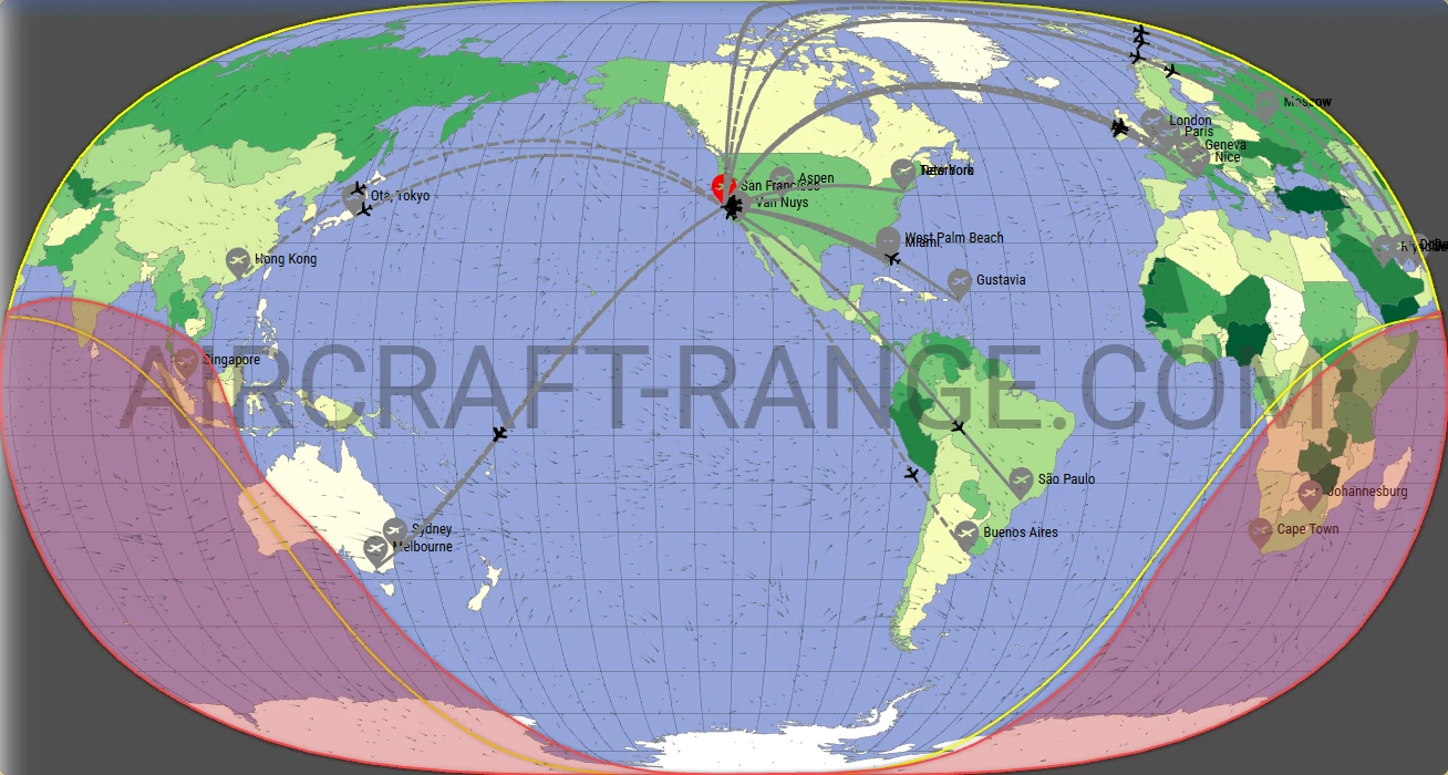 Gulfstream G700 broker route map from San Francisco International Airport (KSFO)