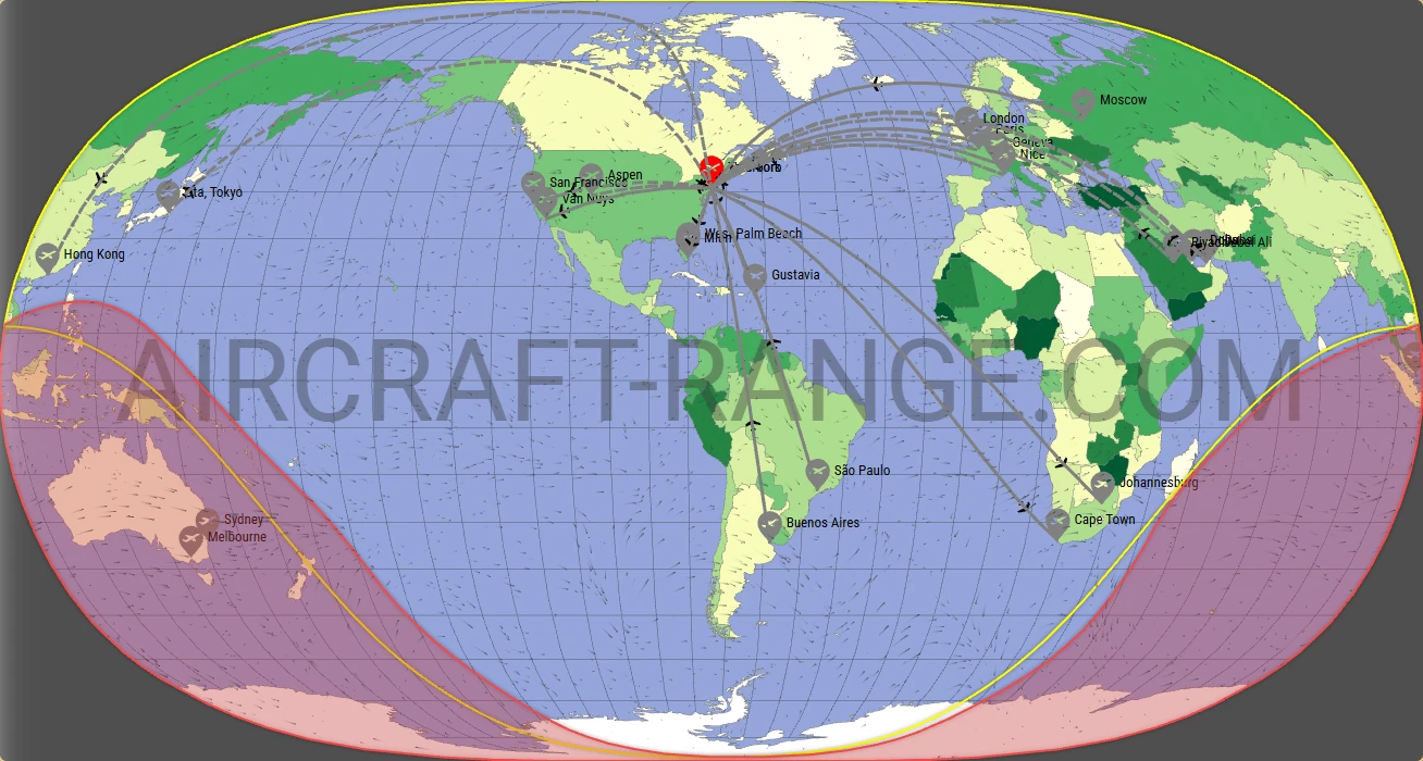 Gulfstream G700 broker route map from Teterboro Airport (KTEB)