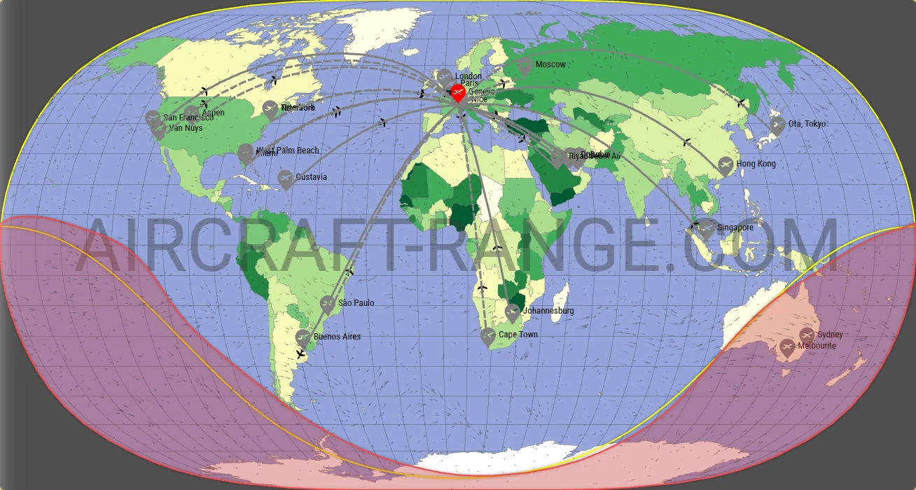 Gulfstream G700 broker route map from Geneva International Airport (LSGG)