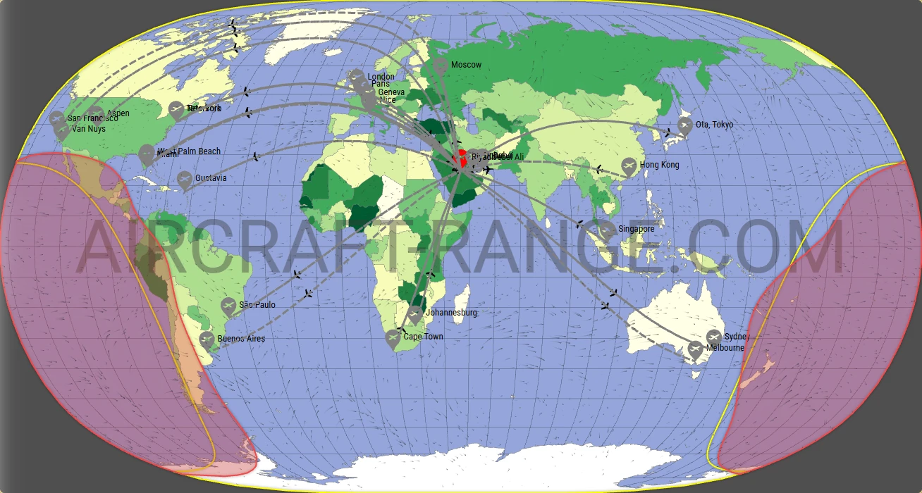 Gulfstream G700 broker route map from King Khalid International Airport (OERK)