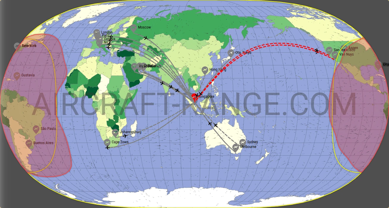 Gulfstream G700 broker route map from Singapore Changi Airport (WSSS)