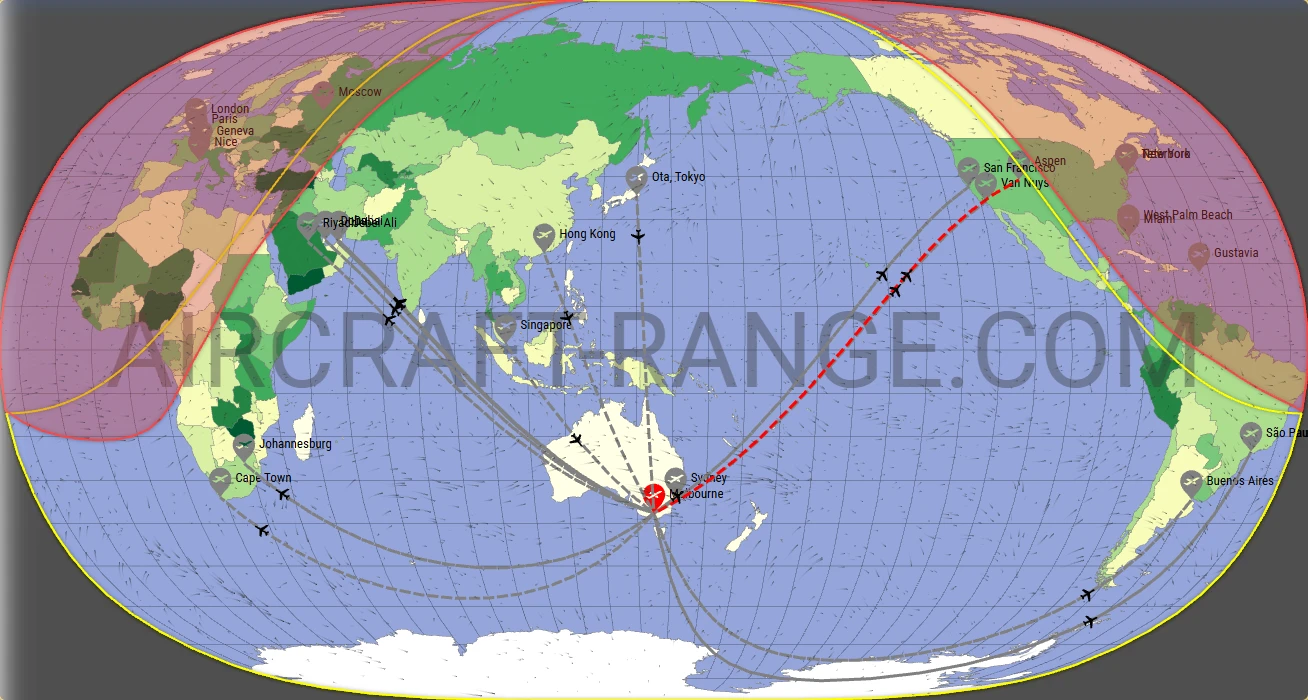 Gulfstream G700 broker route map from Melbourne Airport (YMML)