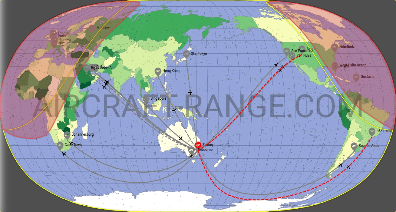 Gulfstream G700 broker route map from Sydney Kingsford Smith International Airport (YSSY)